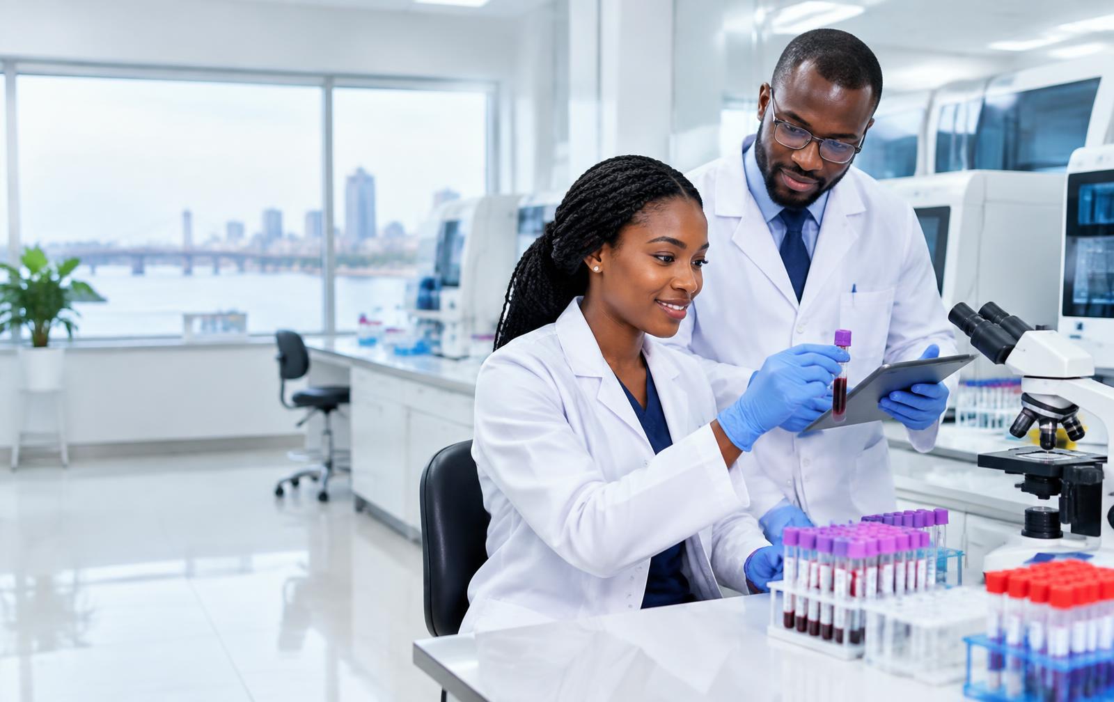 African laboratory scientists working in a modern diagnostic centre